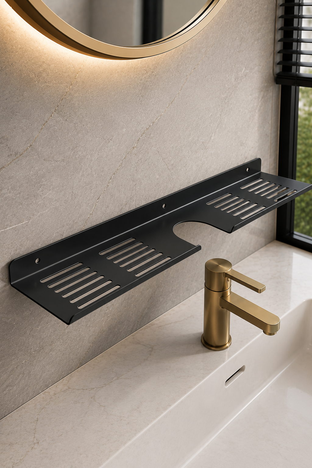 Metal Siyah Lavabo Üstü Banyo Rafı Duvara Monte Paslanmaz Organizer