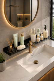 Metal Siyah Lavabo Üstü Banyo Rafı Duvara Monte Paslanmaz Organizer