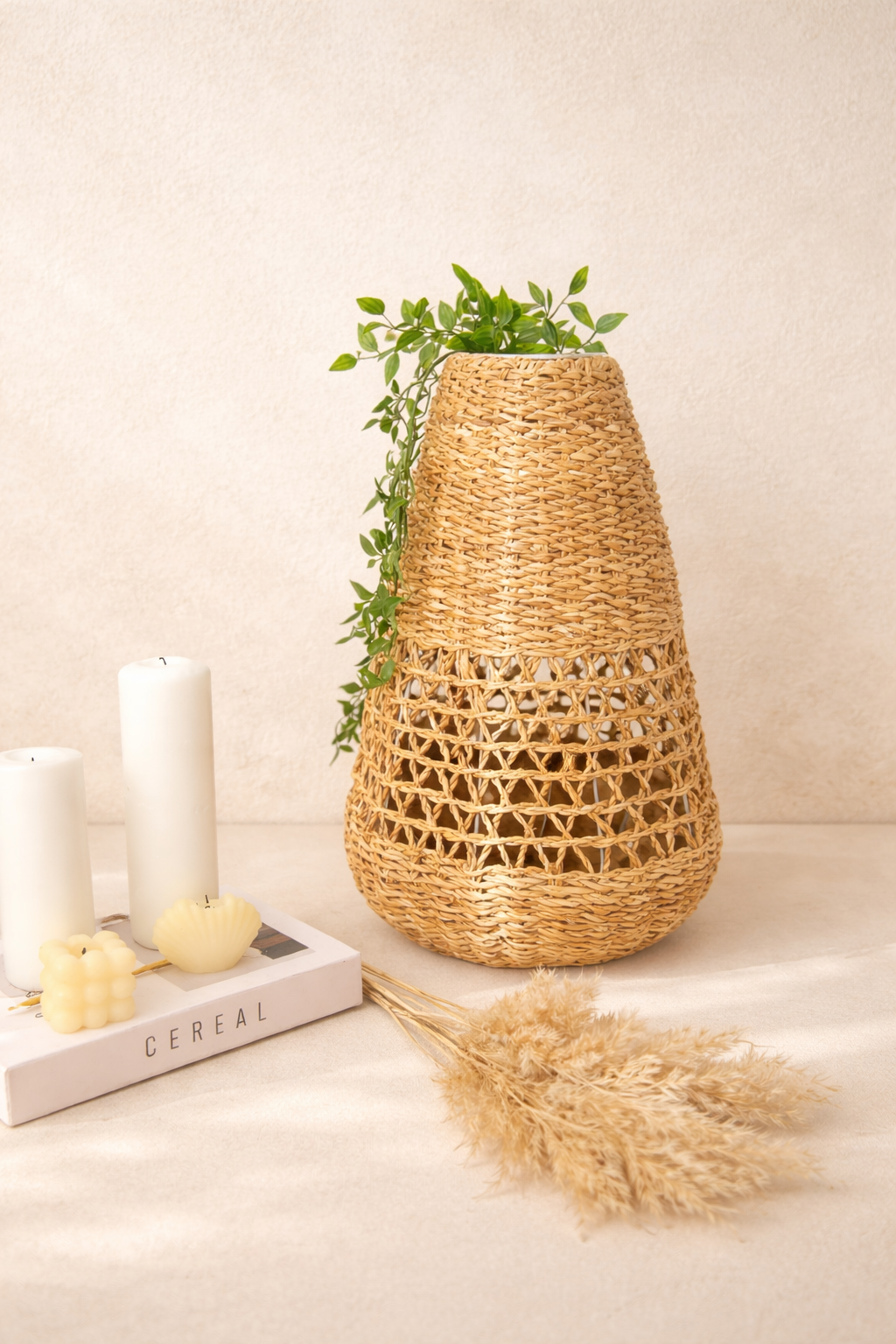 %100 El Yapımı Hasır Sağlam Ferforje Iskelet Sistemi Vazo/Fener/Saksı M Boy