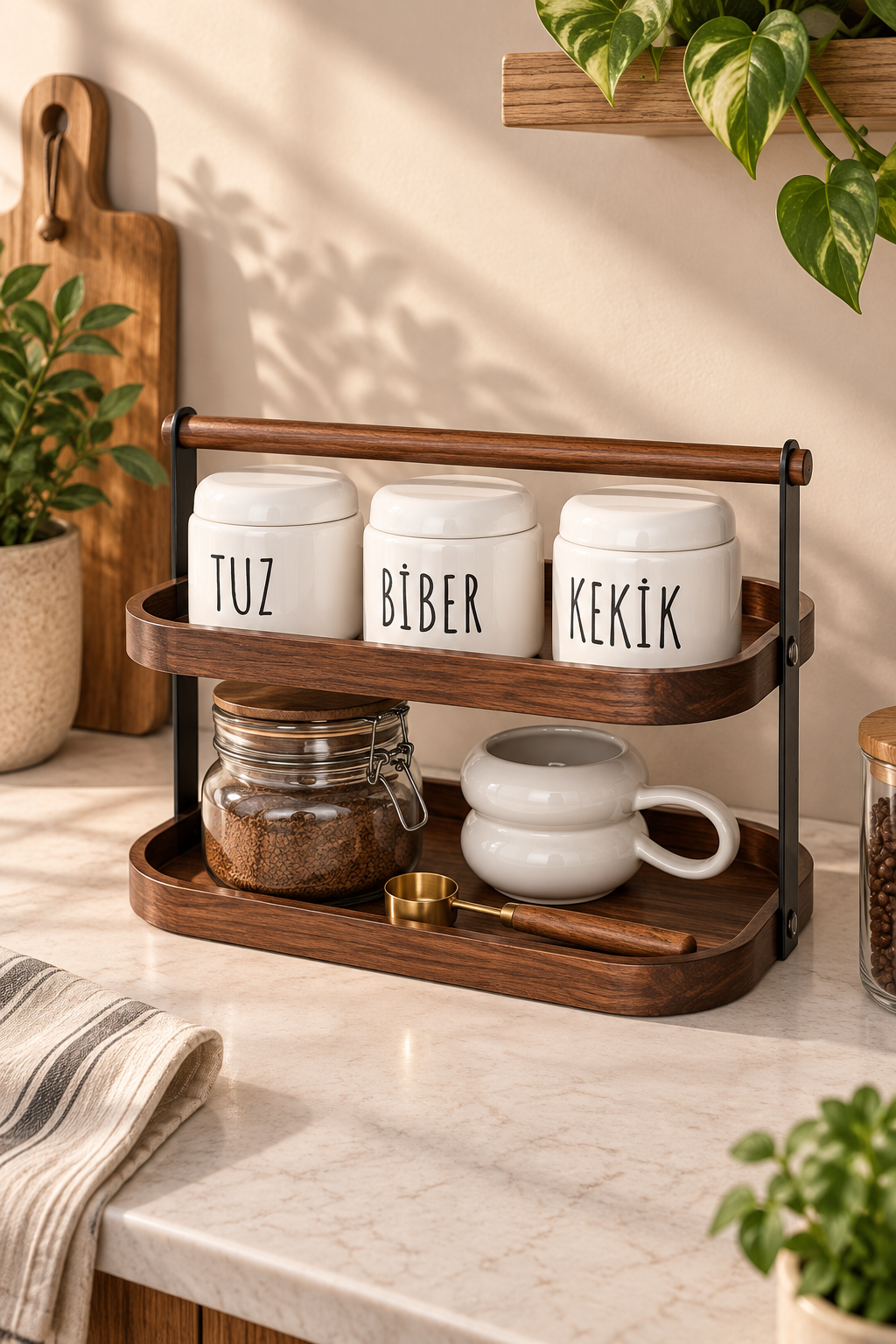 2 Katlı Akasya Stand / Sunumluk / Çok Amaçlı Organizer – Doğal Ahşap İki Katlı Servis