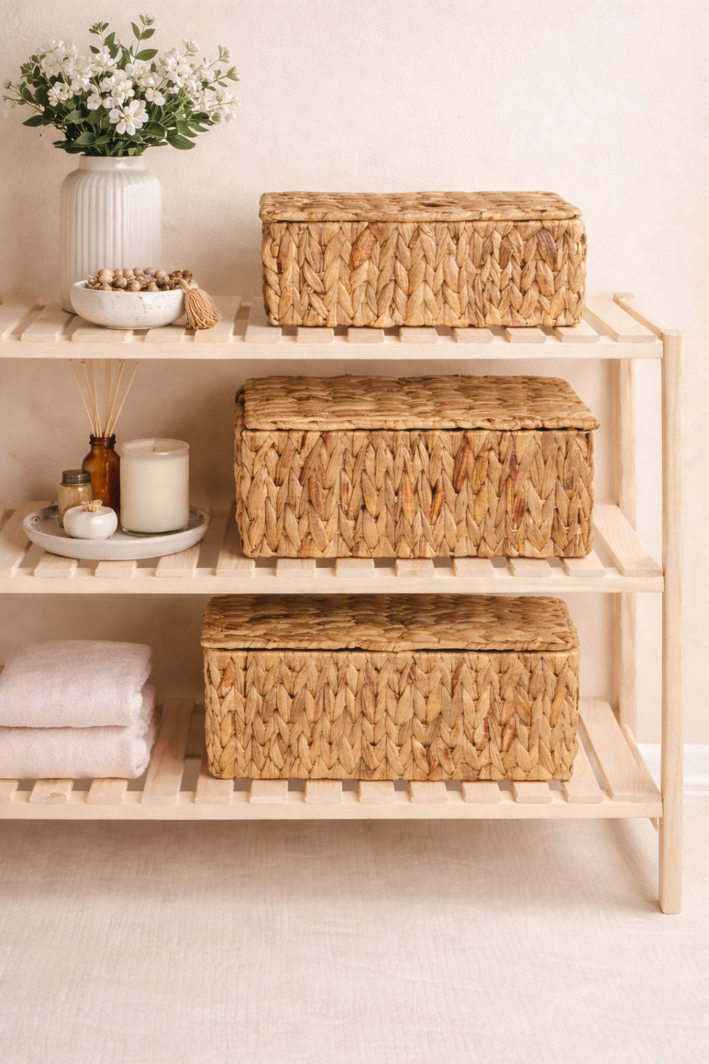 3 lü Hasır Kapaklı Dikdörtgen Organizer Çok Amaçlı Sepet Seti