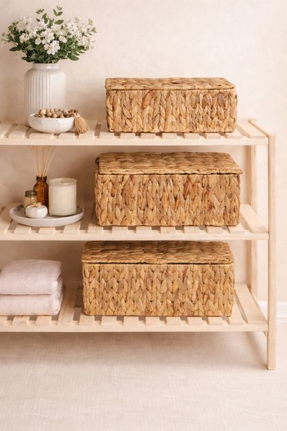 3 lü Hasır Kapaklı Dikdörtgen Organizer Çok Amaçlı Sepet Seti