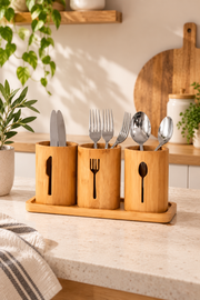 Bambu Altlıklı 3Lü Kaşık/Çatal/Bıçak Düzenleyici
