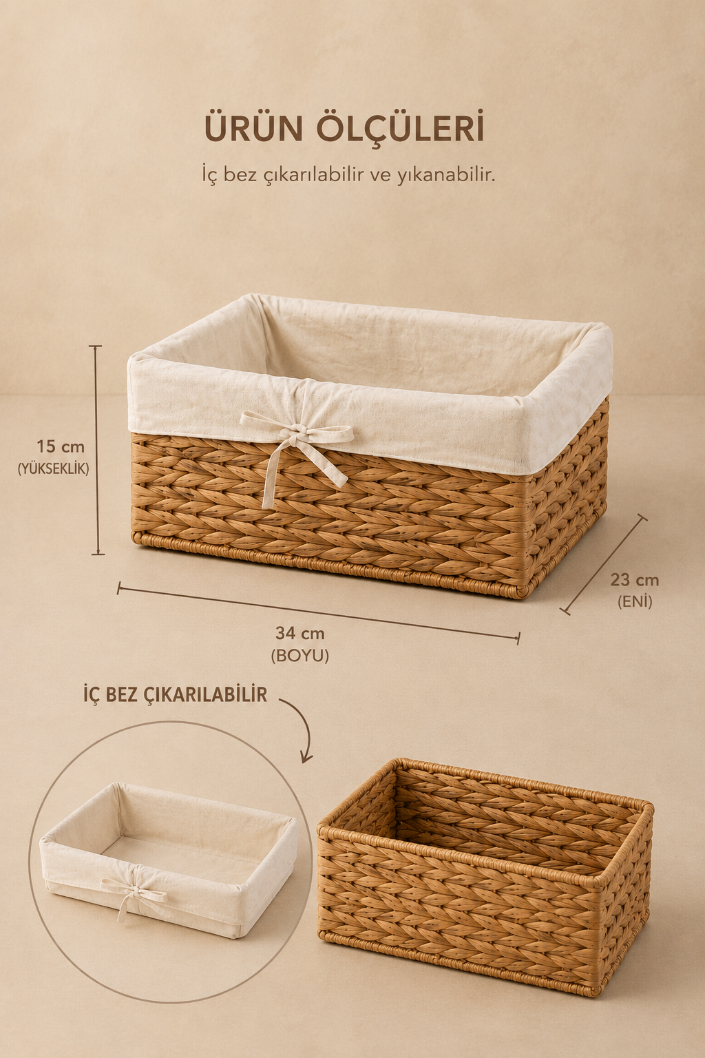 Hasır Iç Korumalı 34x23x15 Sağlam Düzenleyici / Sepet