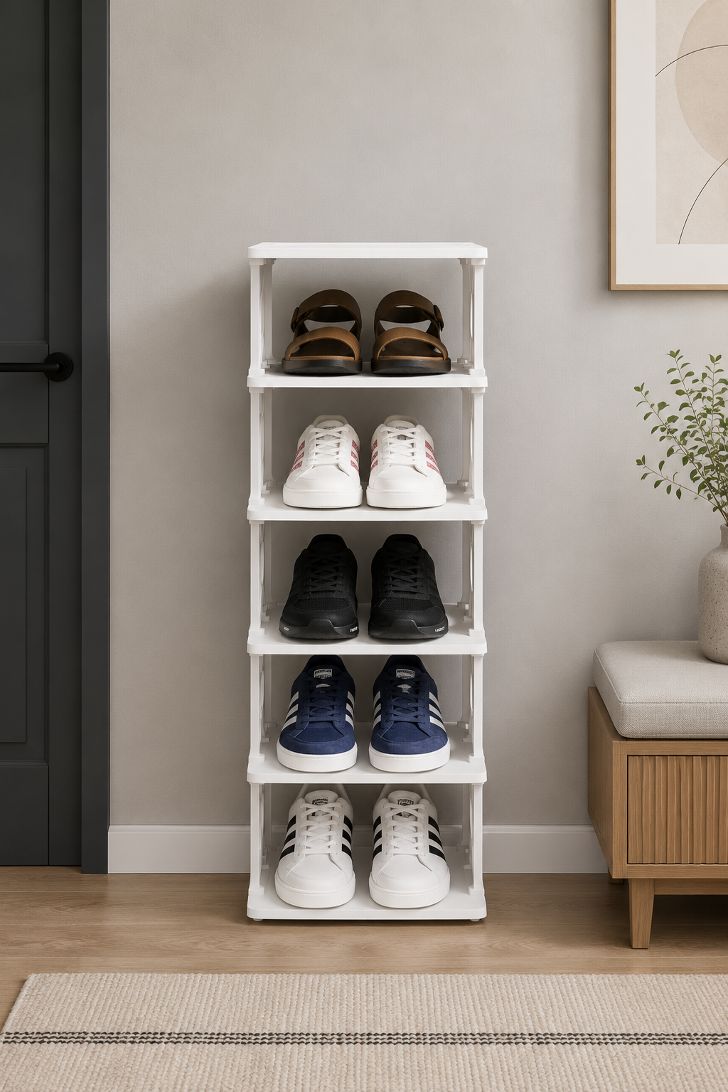 5 Katlı Modern Ayakkabılık Beyaz Renk Portatif Ayakkabı Standı