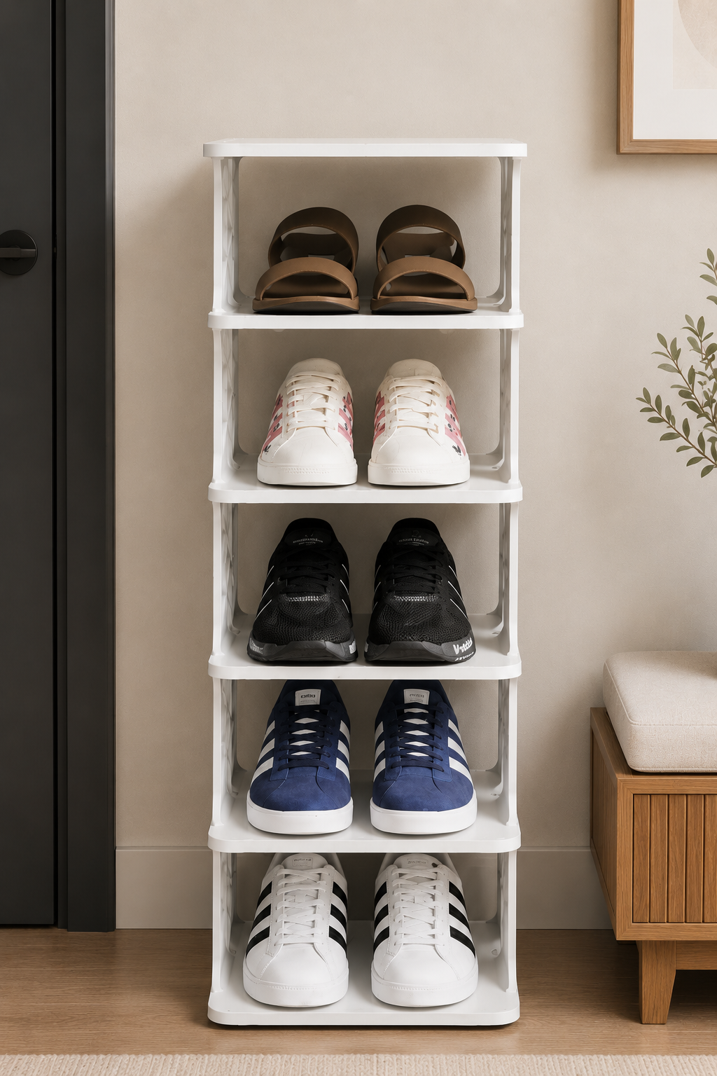 5 Katlı Modern Ayakkabılık Beyaz Renk Portatif Ayakkabı Standı