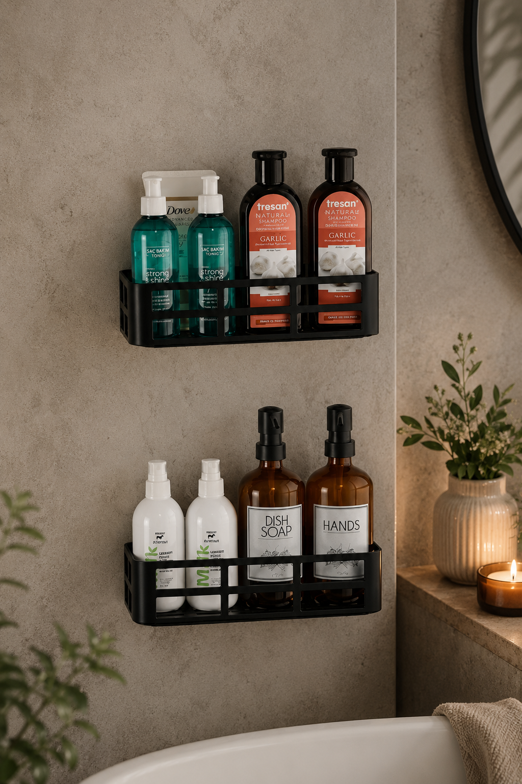 2'li Yapışkanlı Banyo Rafı Şampuanlık Sabunluk Set Duş Aksesuar