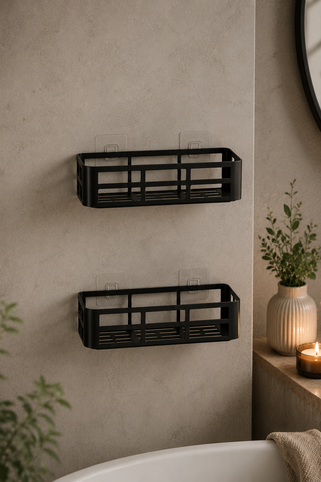 2'li Yapışkanlı Banyo Rafı Şampuanlık Sabunluk Set Duş Aksesuar