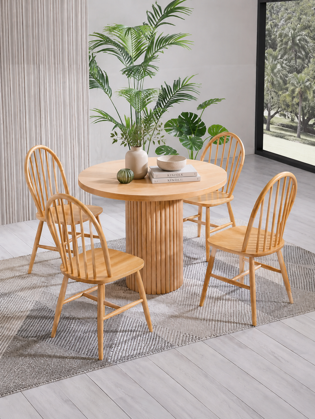 Ada Ahşap 4 Sandalyeli Modern Yuvarlak Yemek Masası Takımı
