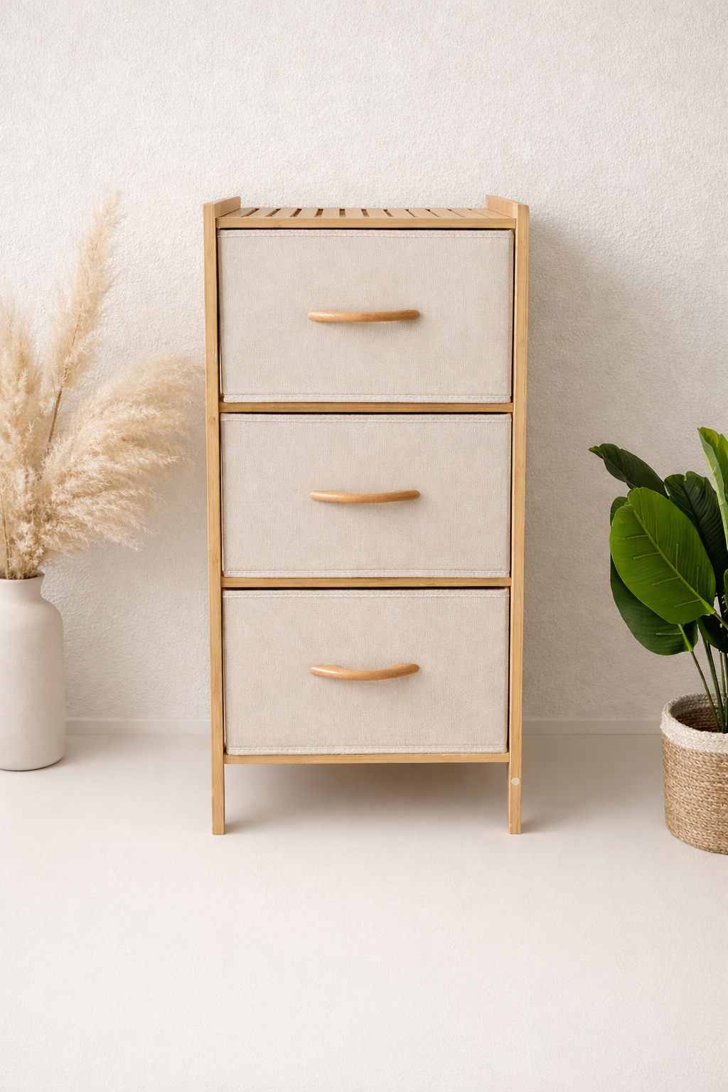 Bez Çekmeceli Sepetli Bambu Banyo Rafı