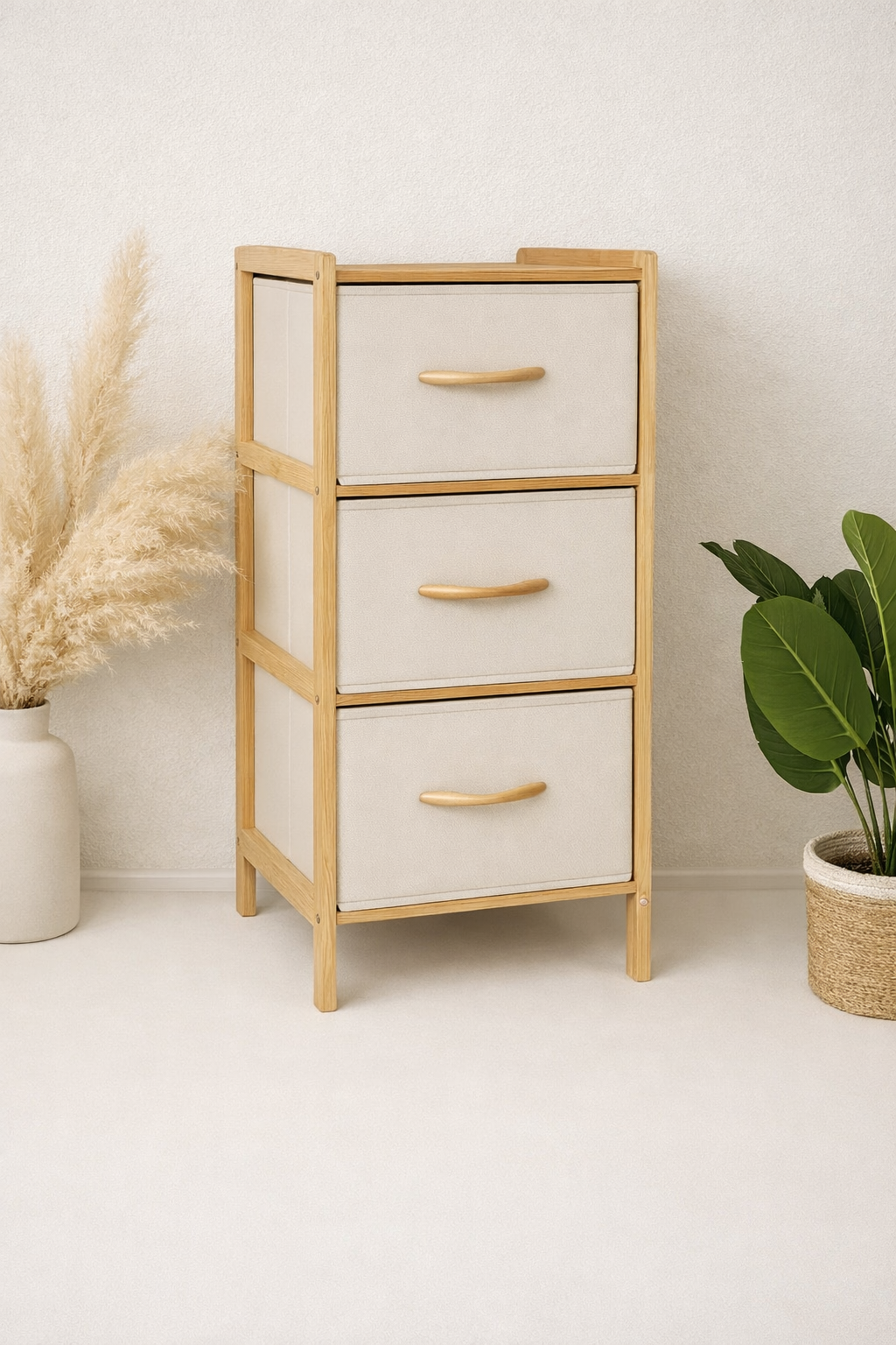 Bez Çekmeceli Sepetli Bambu Banyo Rafı