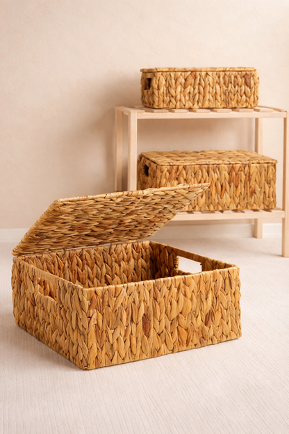 3 lü Hasır Kapaklı Dikdörtgen Organizer Çok Amaçlı Sepet Seti