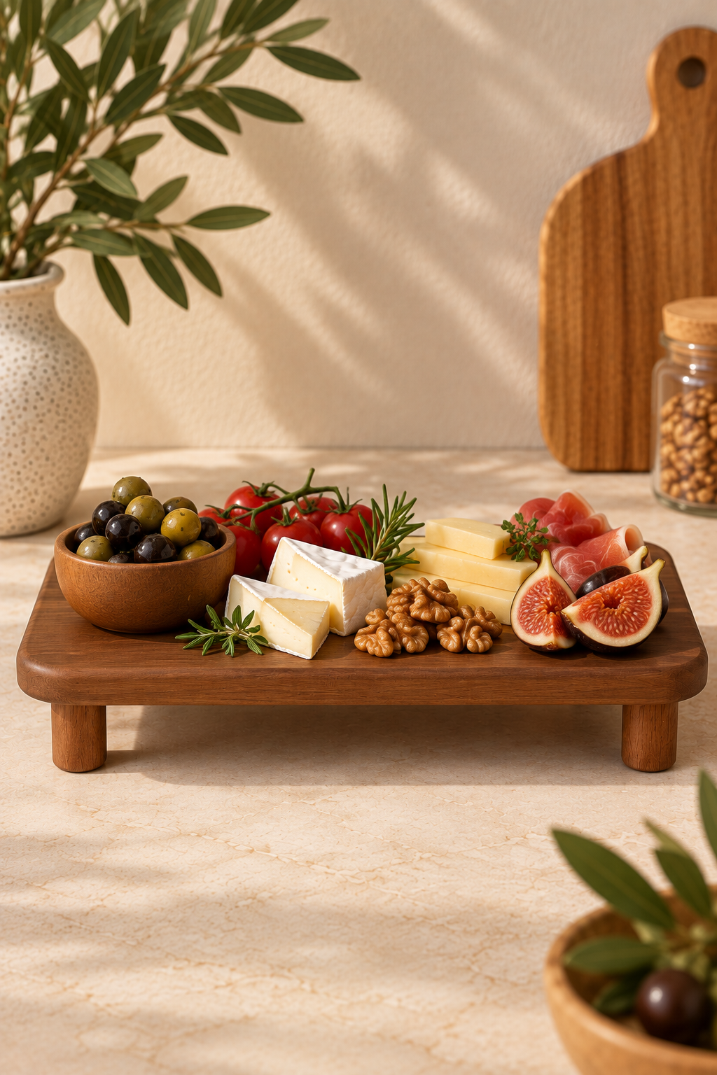 Doğal Ahşap Ayaklı Sunum Standı / Sunum Tabağı Koyu
