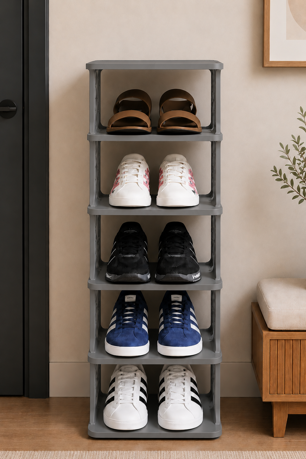 5 Katlı Modern Ayakkabılık Gri Renk Portatif Ayakkabı Standı