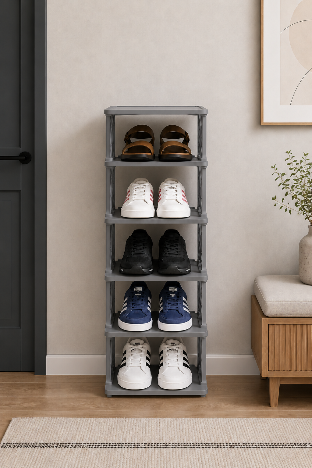 5 Katlı Modern Ayakkabılık Gri Renk Portatif Ayakkabı Standı