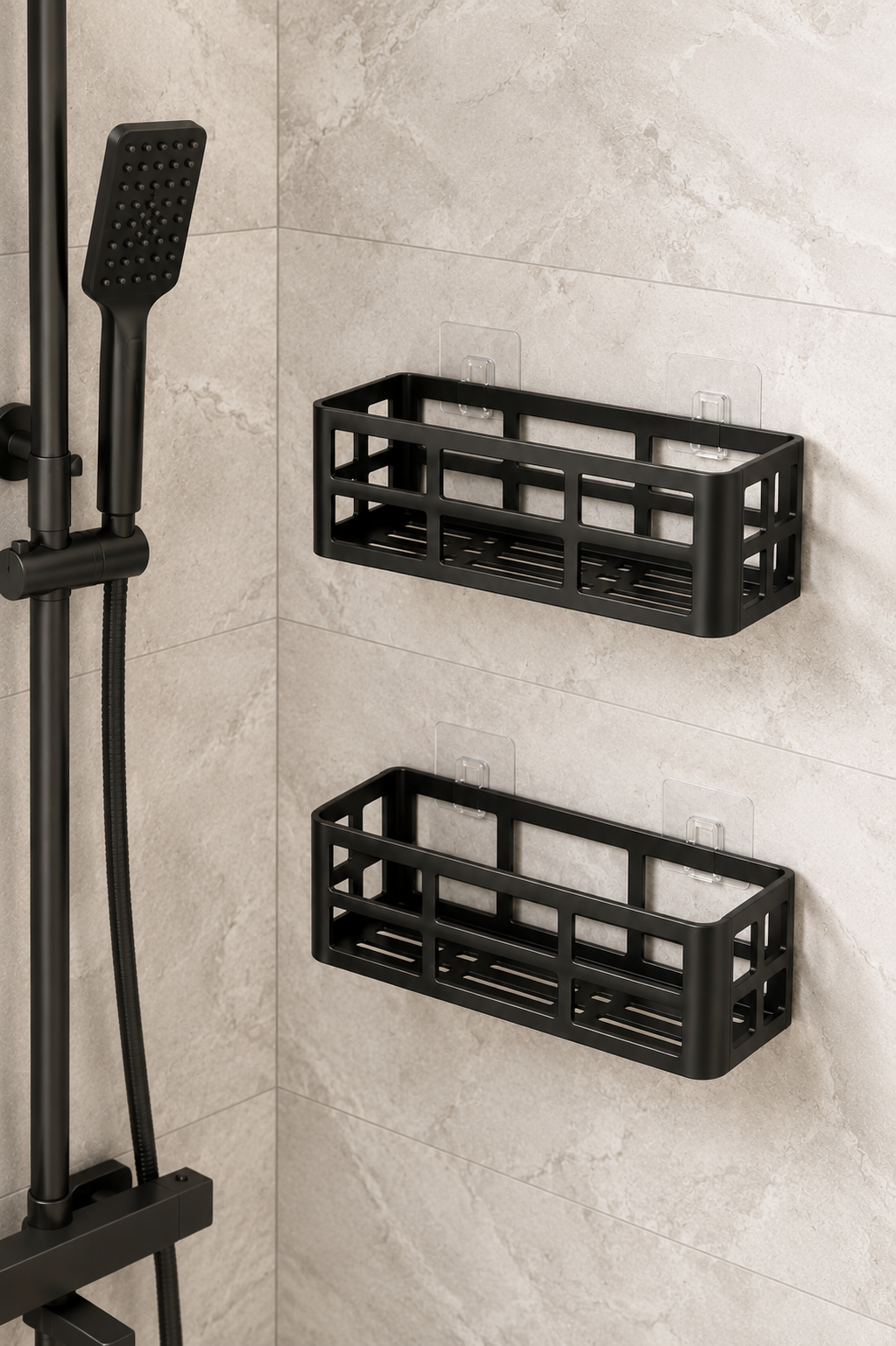 2'li Yapışkanlı Banyo Rafı Şampuanlık Sabunluk Set Duş Aksesuar