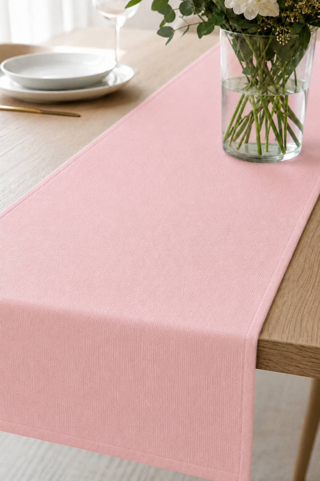 Rosy Serisi Keten Runner Pembe