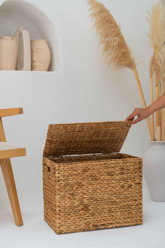 Hasır Su Sümbülü Kapaklı Boy Sandık Düzenleyici