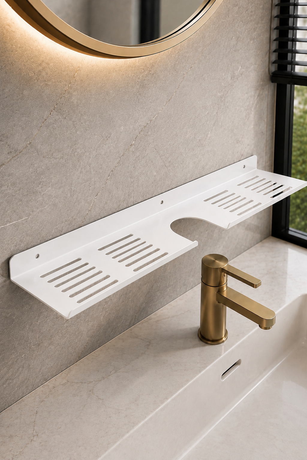 Metal Beyaz  Lavabo Üstü Banyo Rafı Duvara Monte Paslanmaz Organizer