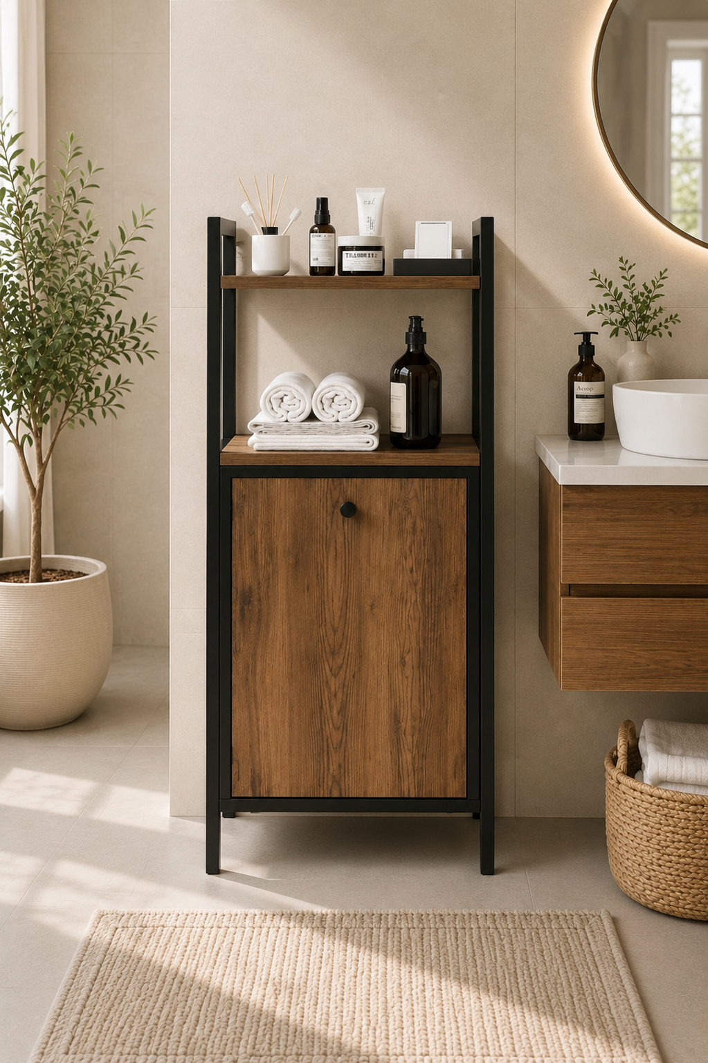 Linda Metal Kirli Çamaşır Sepeti Banyo Rafı Dolabı Düzenleyici Organizeri