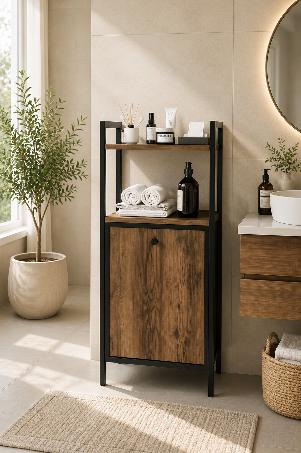 Linda Metal Kirli Çamaşır Sepeti Banyo Rafı Dolabı Düzenleyici Organizeri