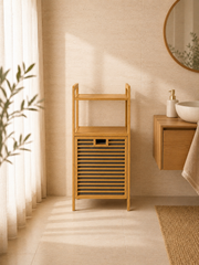 Vita 2 Raflı Bambu Kirli Sepeti , Çamaşır Sepeti Banyo Dolap Organizer