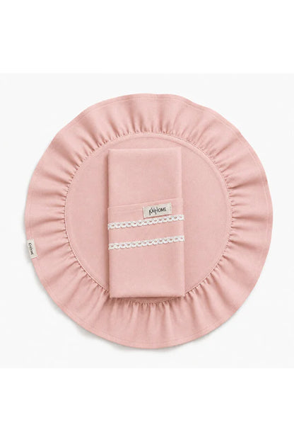 Lüks Pembe 2 Parça Amerikan Servis & Dantel Detaylı Kaşıklık Takımı – 1 Amerikan Servis + 1 Kaşıklık
