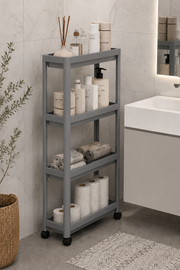 4 Katlı Gri Raf Ünitesi Beyaz Banyo Mutfak Düzenleyici Organizer Raf