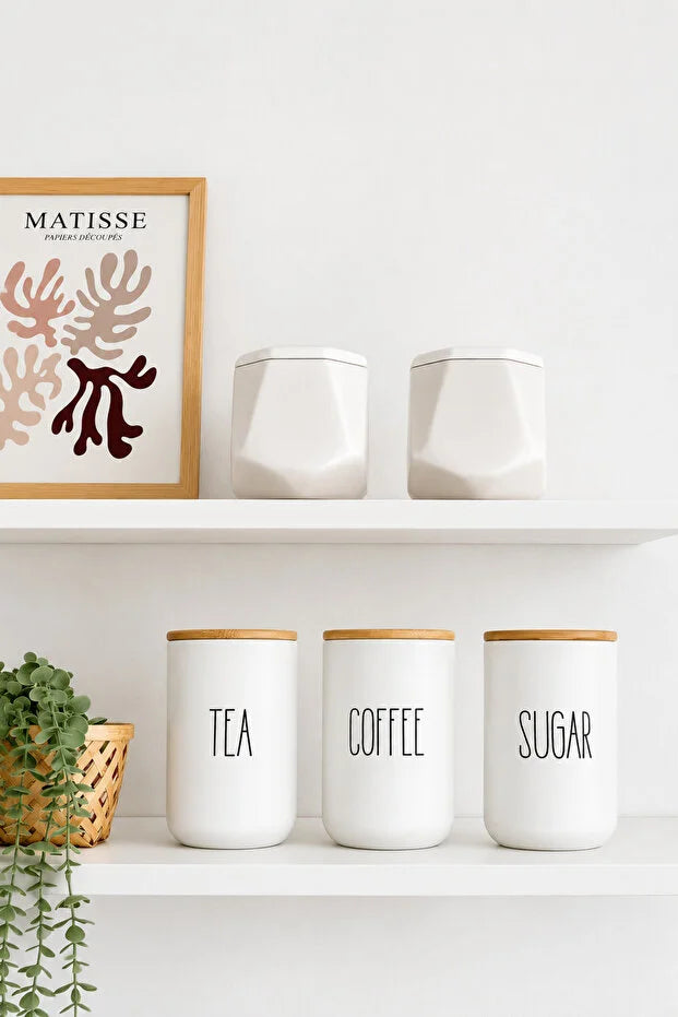 3'Lü Cam Bambu Kapaklı Çay / Kahve / Şeker Kavanozu