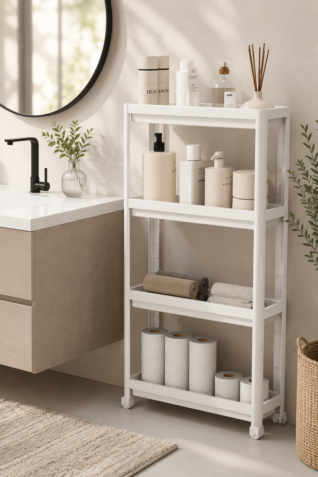 4 Katlı Beyaz Raf Ünitesi Beyaz Banyo Mutfak Düzenleyici Organizer Raf