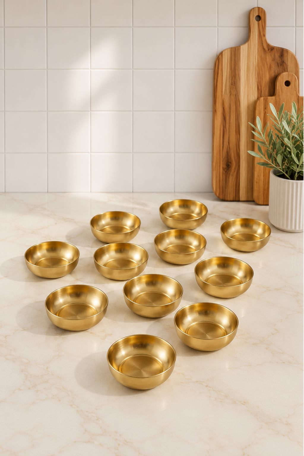12'Li Gold Metal Çerezlik, Dondurmalık ve Mezelik Kase Seti