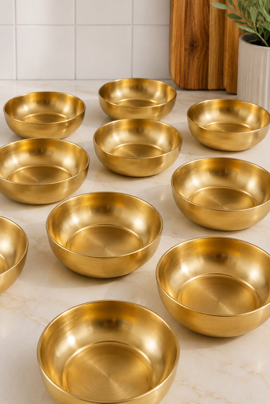 12'Li Gold Metal Çerezlik, Dondurmalık ve Mezelik Kase Seti