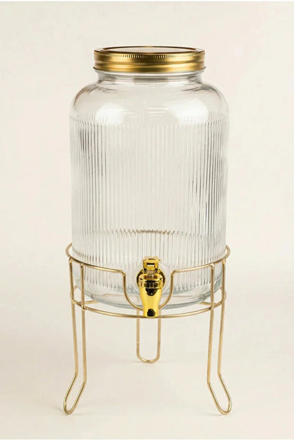 4 Litre Gold Detaylı Cam Sebil Metal Standlı