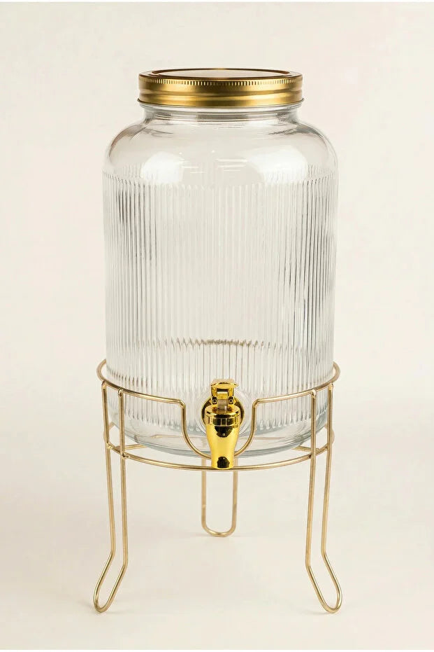 4 Litre Gold Detaylı Cam Sebil Metal Standlı