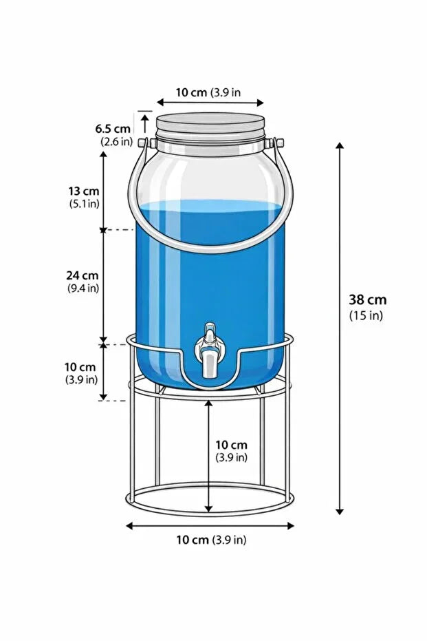 4 Litre Gold Detaylı Cam Sebil Metal Standlı