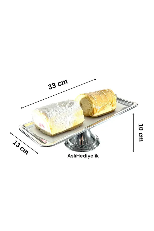 Lüx 2'li Dikdörtgen Gümüş Ayaklı Kek, Pasta, Kurabiye,Tatlı, ikramlık, Çeyizlik Sunum Servis Standı