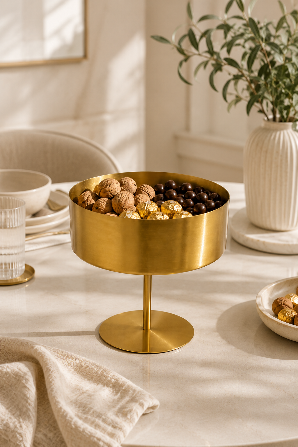 Gold Metal Ayaklı Dekoratif Sunumluk Meyvelik Kurabiyelik Çerezlik Şık Servis Kasesi