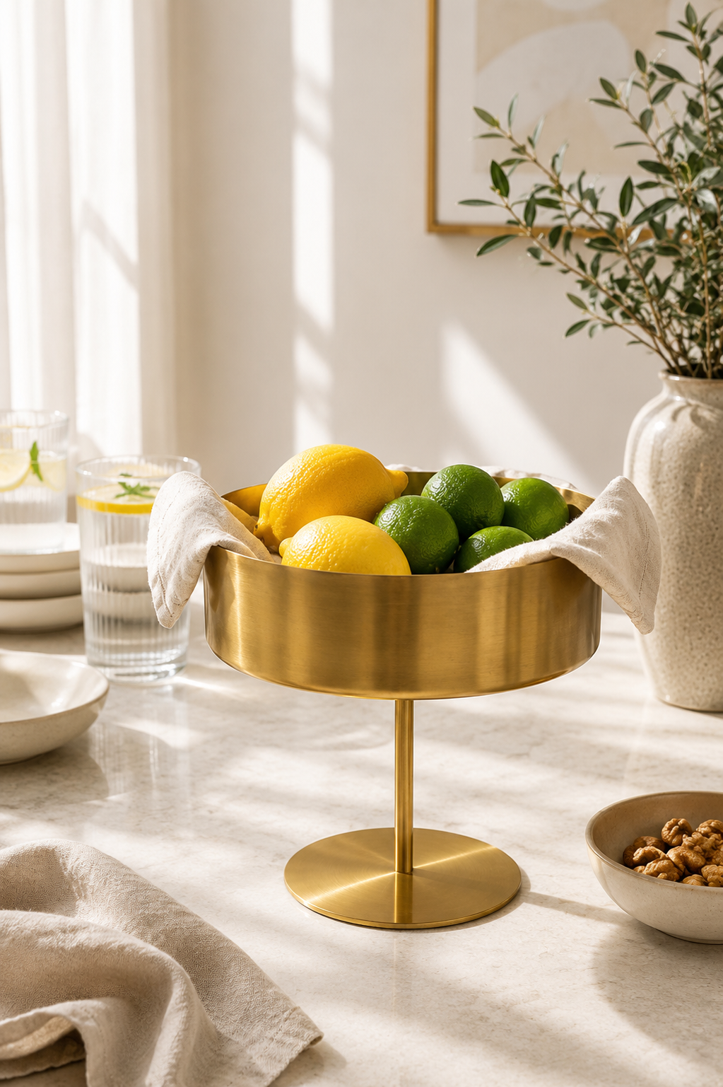 Gold Metal Ayaklı Dekoratif Sunumluk Meyvelik Kurabiyelik Çerezlik Şık Servis Kasesi