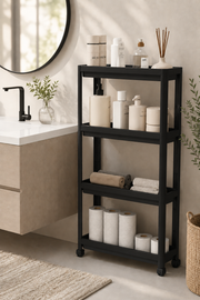 4 Katlı Siyah Raf Ünitesi Beyaz Banyo Mutfak Düzenleyici Organizer Raf