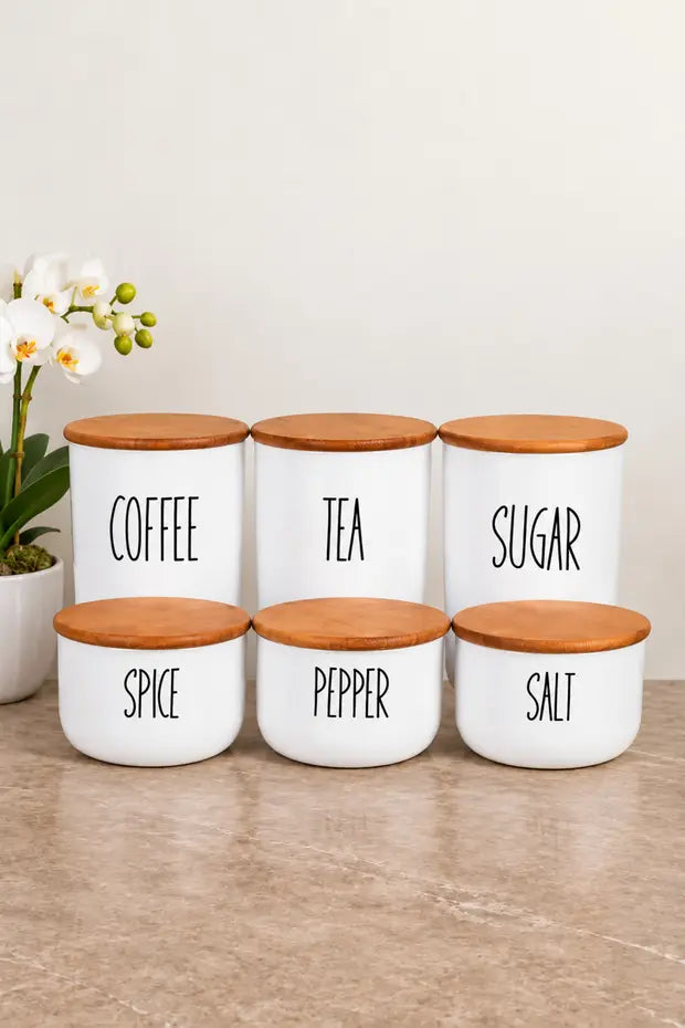 3lü Bambu Kapaklı Çay/Kahve/Şeker ve 3Lü Bambu Kapaklı Salt/Pepper/Spice