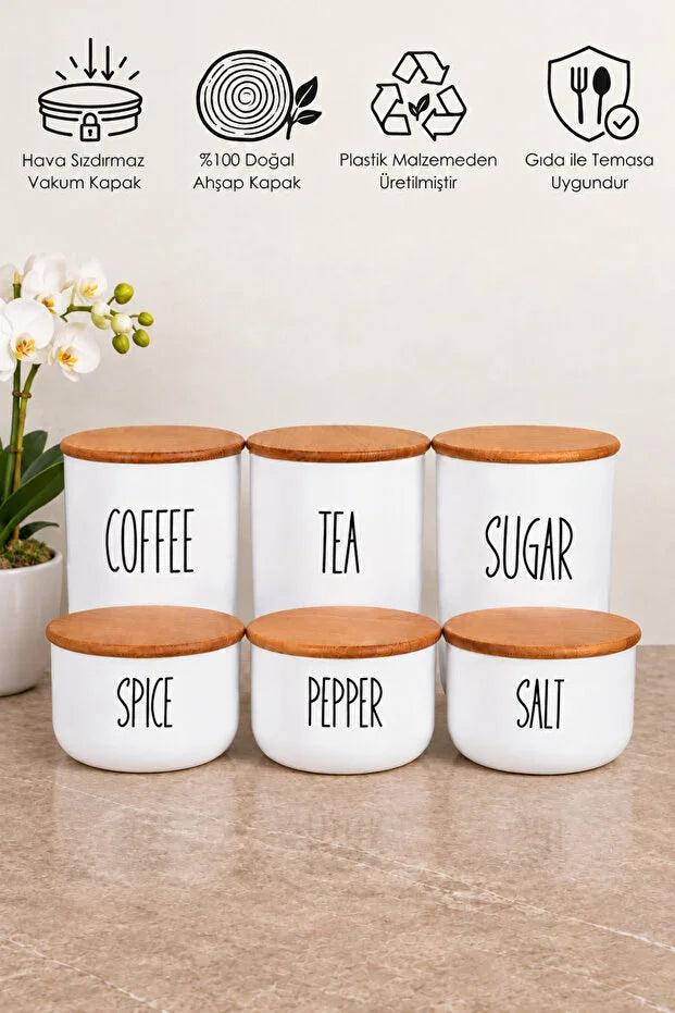 3lü Bambu Kapaklı Çay/Kahve/Şeker ve 3Lü Bambu Kapaklı Salt/Pepper/Spice