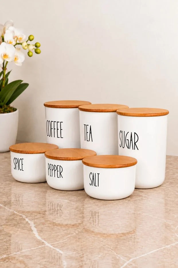 3lü Bambu Kapaklı Çay/Kahve/Şeker ve 3Lü Bambu Kapaklı Salt/Pepper/Spice