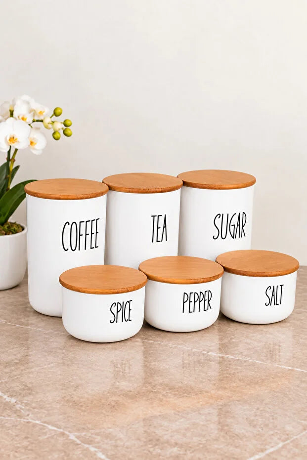 3lü Bambu Kapaklı Çay/Kahve/Şeker ve 3Lü Bambu Kapaklı Salt/Pepper/Spice