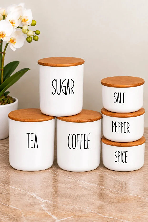 3lü Bambu Kapaklı Çay/Kahve/Şeker ve 3Lü Bambu Kapaklı Salt/Pepper/Spice