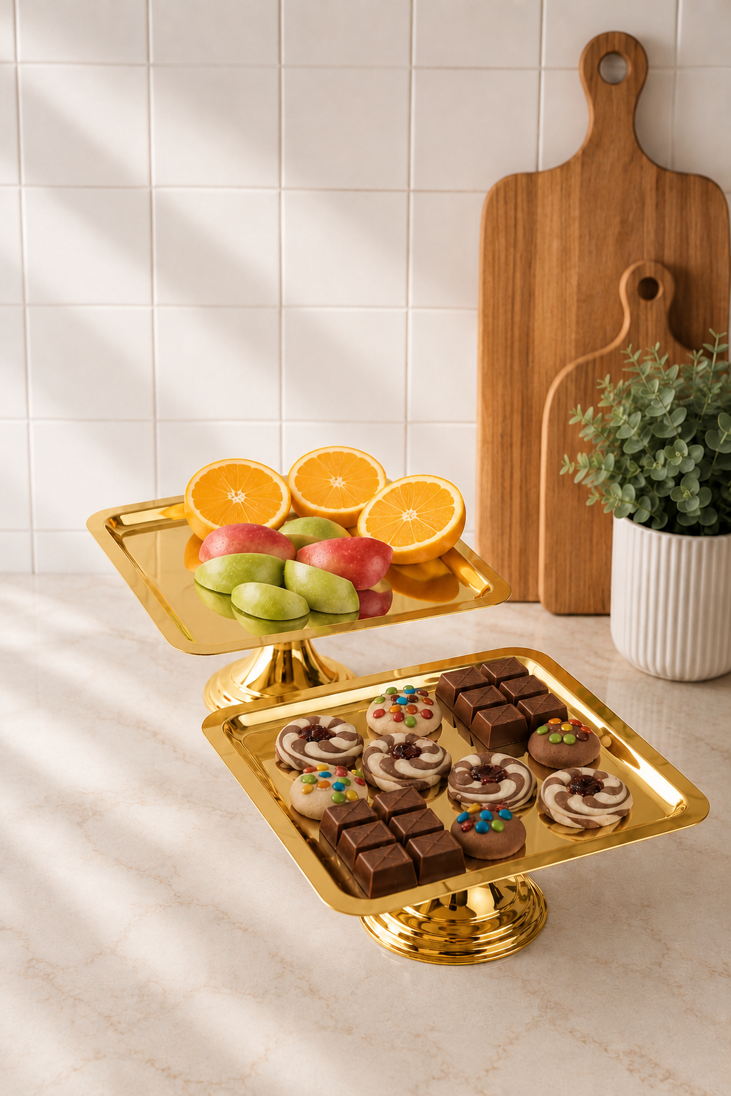 Lüx 2'Li Kare Gold Tatlı, İkramlık, Çeyizlik Sunum Servis Standı