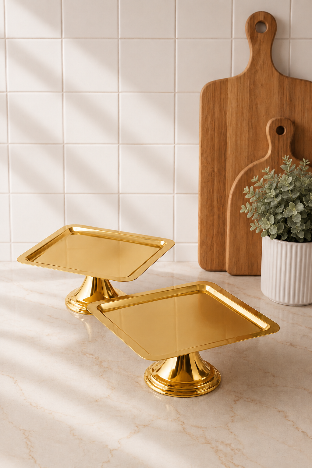 Lüx 2'Li Kare Gold Tatlı, İkramlık, Çeyizlik Sunum Servis Standı