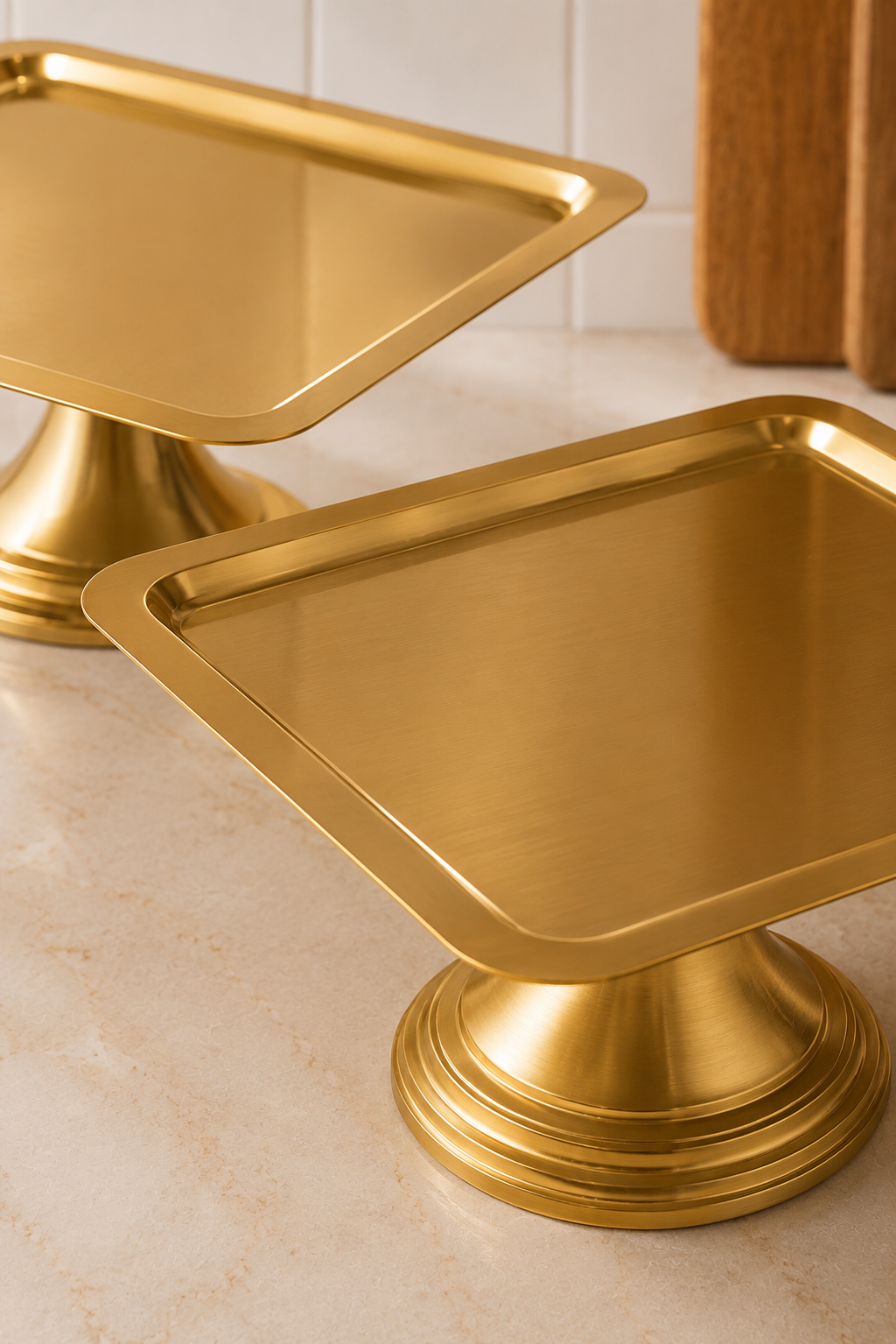 Lüx 2'Li Kare Gold Tatlı, İkramlık, Çeyizlik Sunum Servis Standı