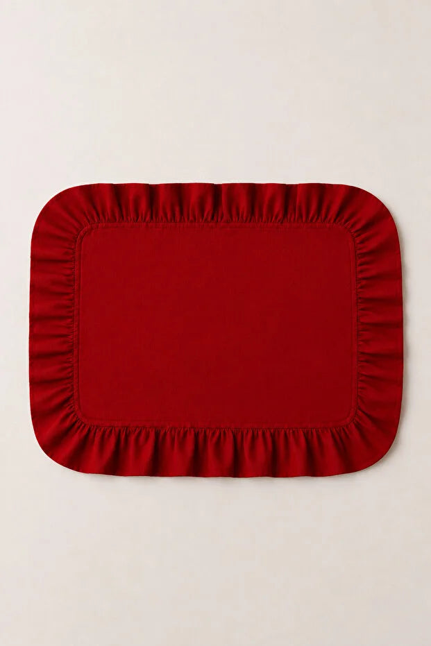2'Li Kırmızı Bella %100 Keten-Pamuk Dokuma Amerikan Servis – Doğal ve Şık Sofra Sunumu 35x45 cm