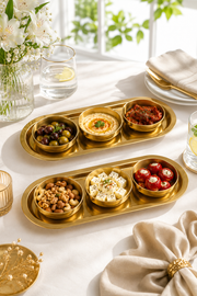 8 Parça Gold Sunum Seti 2 Oval Tepsi + 6 Kase Kahvaltılık, Çerezlik, Mezelik ve Sosluk