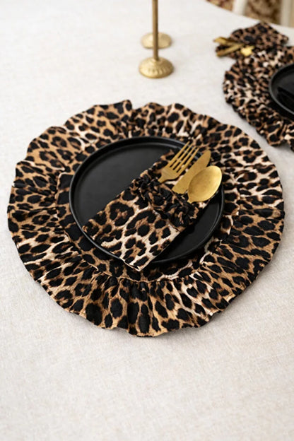 Leopard Serisi Fırfırlı 3 Bölmeli Çatal-Kaşık-Bıçak Kılıfı